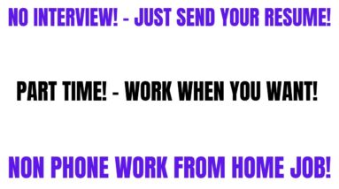 No Interview! Just Send Your Resume! Part Time Work Whenever | Non Phone Work From Home Job